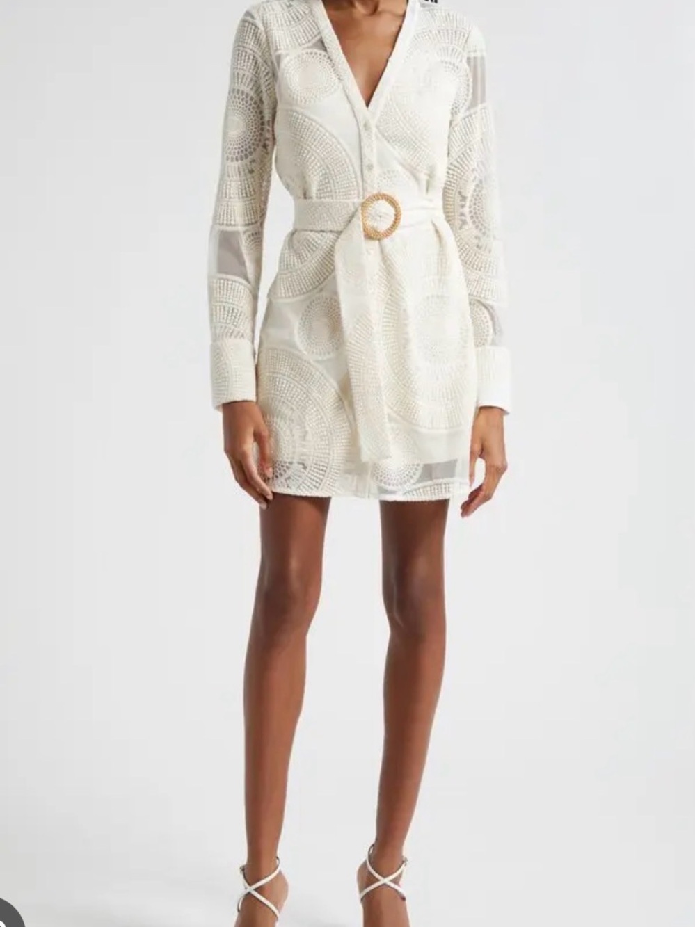 Ramy Brook Cream Crochet Mini Dress with Tie Belt